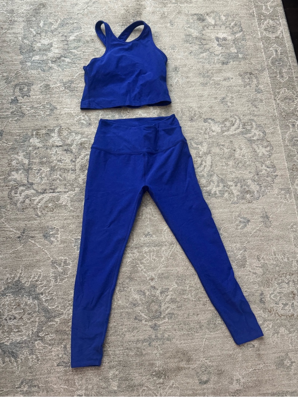 Beyond Yoga Cobalt High-Waist Leggings and crop top set